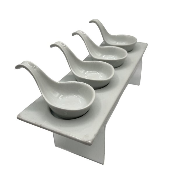Pier 1 Imports Porcelain Tray Spoons Tasting Set Of 5 Holiday Server Sauce Dish - Picture 1 of 13